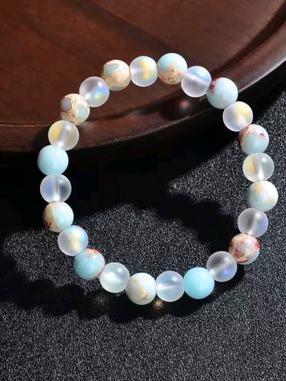 Health Crystal Bracelet Ocean Jasper Halo Quartz Stretch Beaded Bracelet - Picture 6 of 10